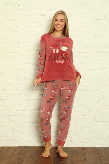 Winter Long Sleeve Women's Plush Fleece Pajamas Set Silky Texture - photo 2