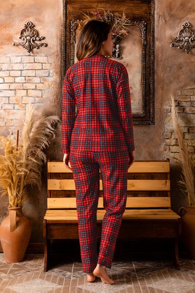 Nisanca Winter Buttoned Plaid Pattern Christmas Themed Women's Suede Pajamas Set - photo 4