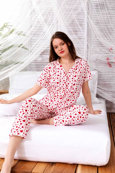 Summer Cotton Pile Front Button Short Sleeve Retro Pajamas Set - photo 4