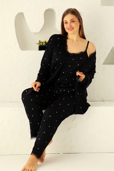 3 Pieces Women Pajama Set with Dressing Gown and Boxed Dowry-Lace Boxed Women's Pajamas- Wide Size Range - photo 4