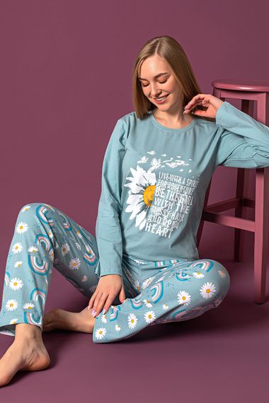 Nisanca Seasonal Long Sleeved 100% Cotton Women's Pajamas Set- Patterned Women's Pajamas - photo 2