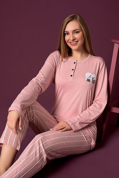 Nisanca Seasonal Long Sleeved 100% Cotton Women's Pajamas Set- Patterned Women's Pajamas - photo 5