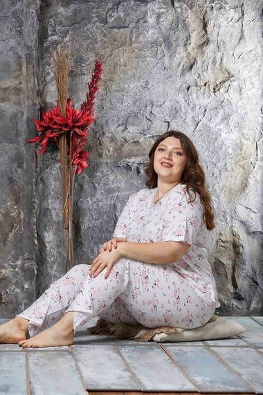 Nisanca Bamboo Plus Size Summer Women's Short Sleeve Pajamas Set - صورة 2