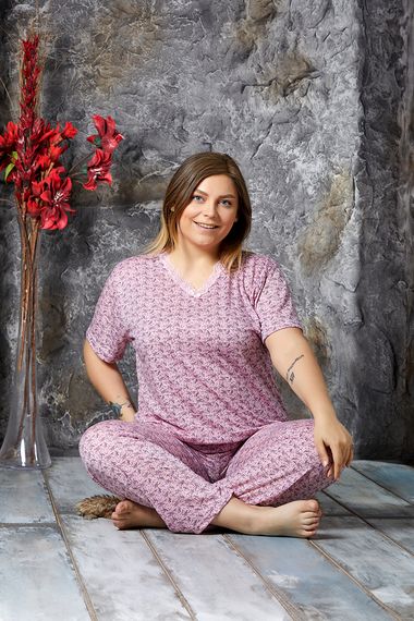 Nisanca Bamboo Plus Size Summer Women's Short Sleeve Pajamas Set - صورة 5