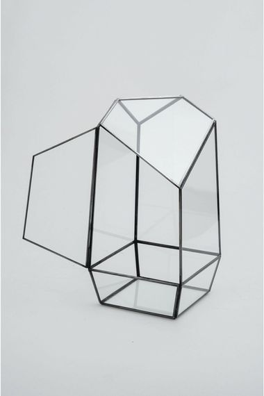 Anthracite Geometric Terrarium Glass Dome Lid Valens 24x11x11cm - photo 1