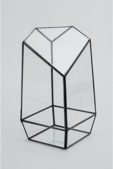 24x11x11cm قبة زجاجية تررم هندسية سوداء مغطاة - صورة 3