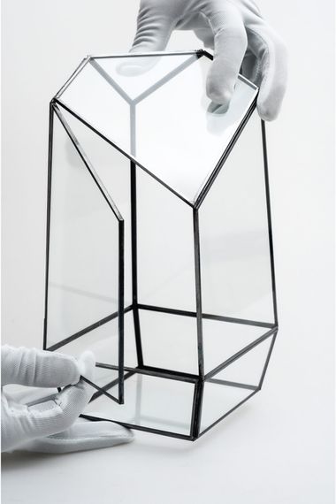 24x11x11cm قبة زجاجية تررم هندسية سوداء مغطاة - صورة 4