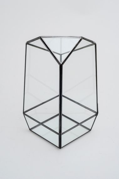 24x11x11cm Siyah Kapaklı Geometrik Teraryum Cam Fanus - fotoğraf 5
