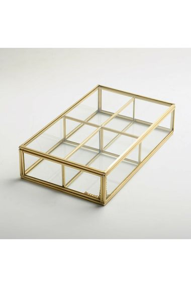 Jewelry Accessories Makeup Box Glass Organizer With Lid Gold Brass Brass 25x15x6cm - photo 1