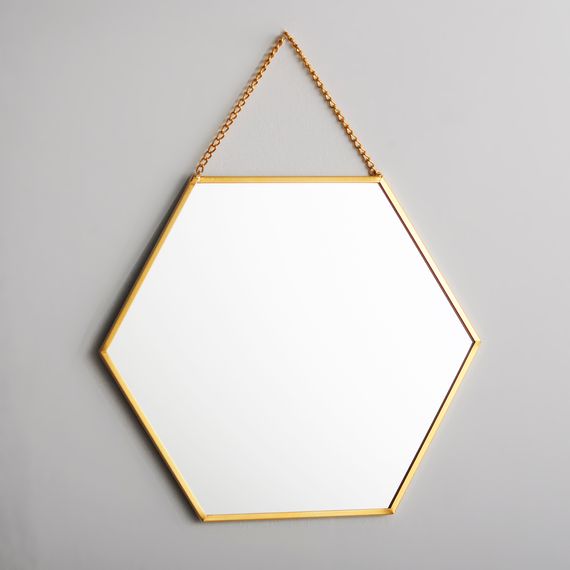 Mirror Hexagon Wall Hanger Brass 20x18cm