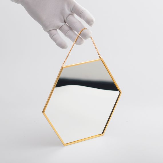 Mirror Hexagon Wall Hanger Brass 20x18cm