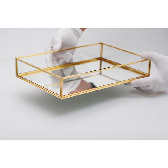 Tray Mirror Based Promise Engagement Presentation Table Gold Brass Brass 30x20x6cm - photo 2