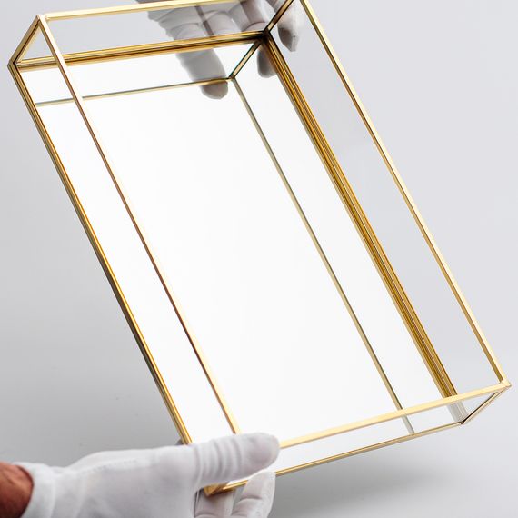صينية مرآة قائمة على جدول الوعد للعرض التقديمي من الذهب والنحاس والنحاس 30 × 20 × 6 سم - صورة 4