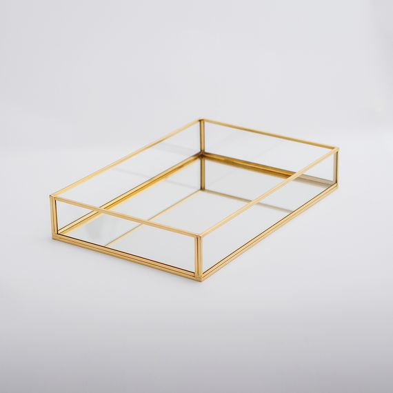 Tray Mirror Based Promise Engagement Presentation Table Gold Brass Brass 30x20x6cm - photo 5