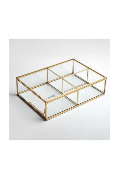 Gold Brass Brass 3-Compartment Glass Jewelry Accessory Box with Lid - photo 1