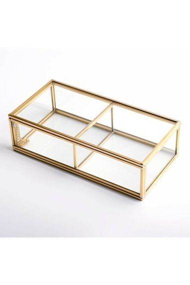 Gold Brass Brass 2 Compartment Glass Jewelry Accessory Makeup Organizer Box 20x10x6 - photo 5