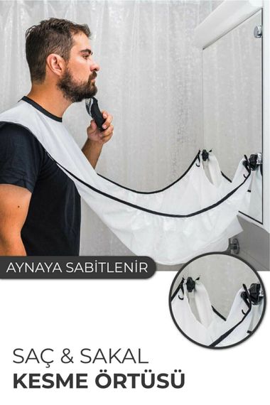 Hair Beard Trimming Shaving Apron-White With Suction Cup