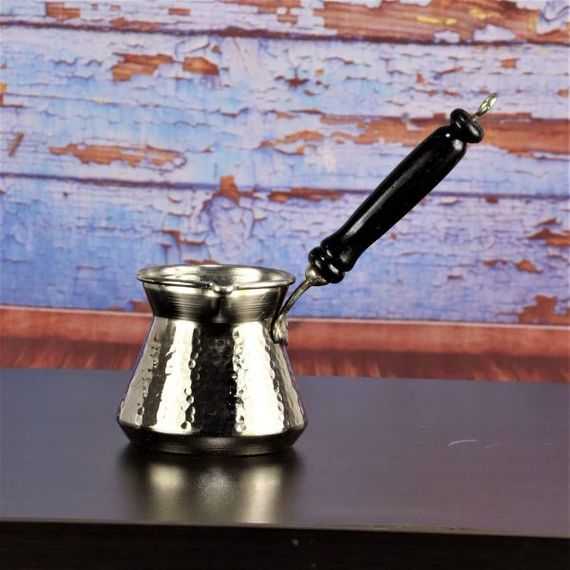 إبريق قهوة موريا من النحاس بمقبض خشبي سميك من النيكل المقطوع 300 مل - صورة 1