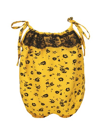 Baby Girl Mustard Patterned Strap Shorts Jumpsuit 0-3 Years - photo 1