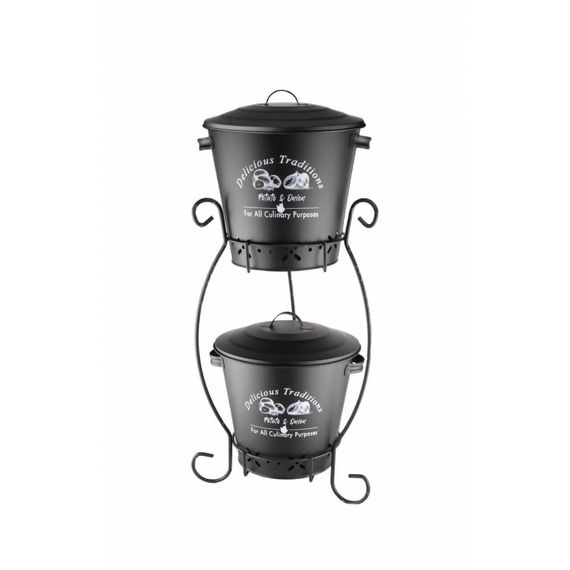 Metal 2 Layer Wrought Iron Potato Onion Container Black