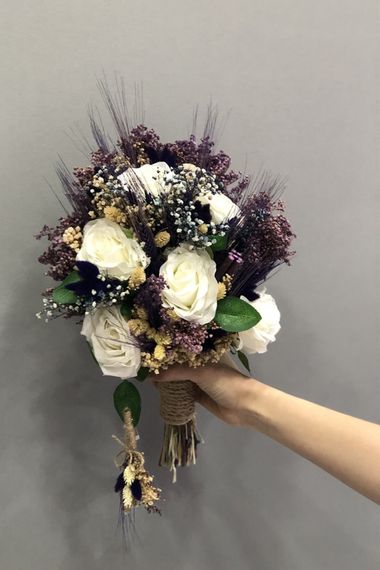 Dried White and Purple Bridesmaid Flowers