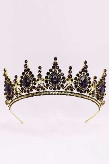 Yellow Bridal Crown with Purple Crystal Stone - photo 1