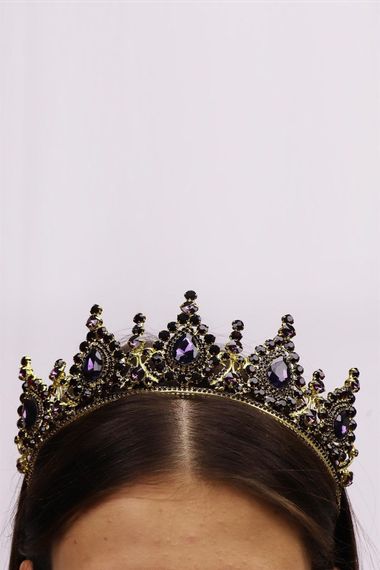 Yellow Bridal Crown with Purple Crystal Stone - photo 2