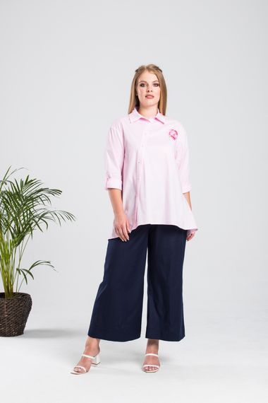 Plus Size Asymmetrical Rose Embroidery Design Shirt - photo 1