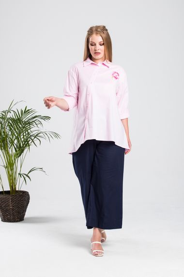 Plus Size Asymmetrical Rose Embroidery Design Shirt - photo 3