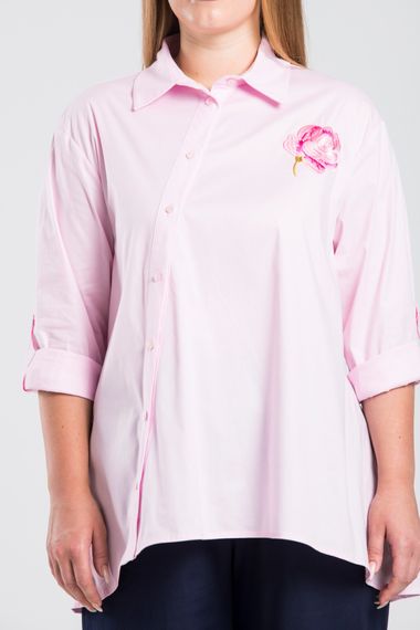 Plus Size Asymmetrical Rose Embroidery Design Shirt - photo 4