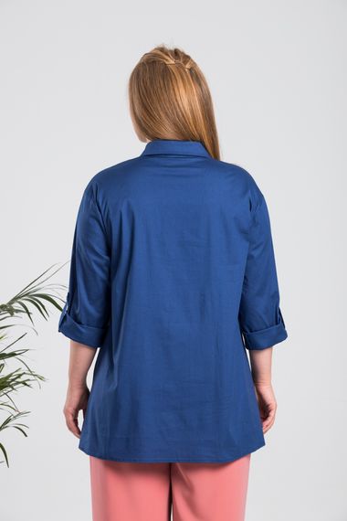 Plus Size Asymmetric Bird Embroidered Shirt - photo 4