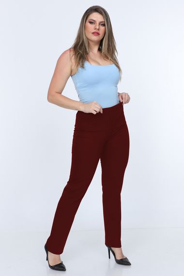 Large Size Elastic Waist Trousers Claret Red