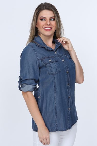 Blue Large Size Tencel Denim Shirt With Pocket G015-1 - photo 1