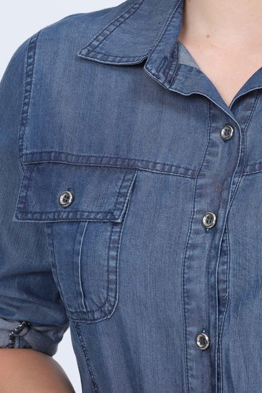 Blue Large Size Tencel Denim Shirt With Pocket G015-1 - photo 3