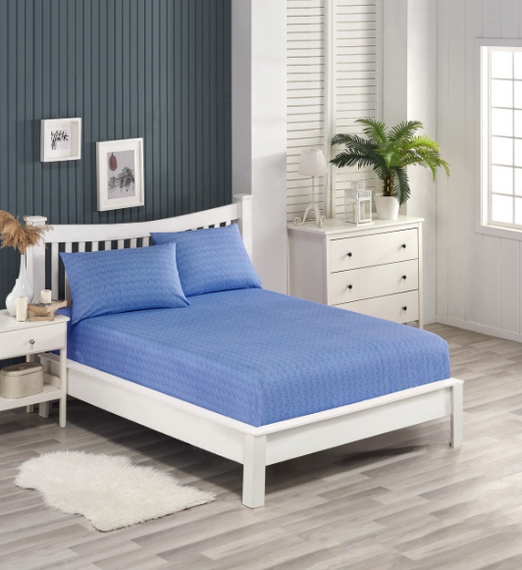 Комплект эластичного постельного белья Хлопок Двойной Голубой 180x200см