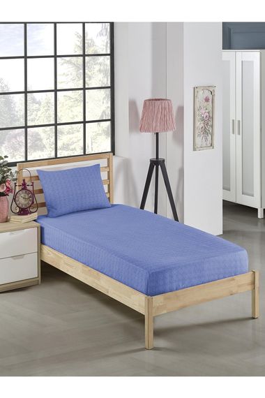 Эластичный комплект постельного белья из хлопка, одинарный светло-голубой 100x200см
