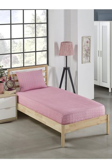 Комплект эластичного постельного белья Хлопок Одинарный Розовый 100x200см