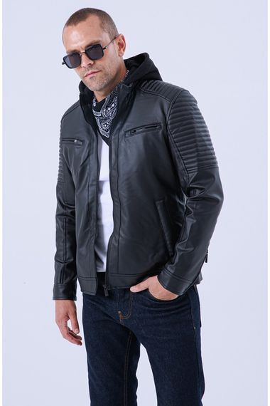 Gavazzi Water and Windproof Black Men's Leather Jacket With Shearling Inner Hood - photo 3