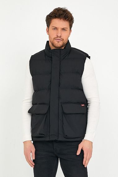 Erkek Cep Detaylı Fermuarlı ve Çıtçıt Kapama Polyester Dolum Siyah Şişme Yelek - fotoğraf 2