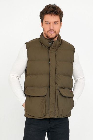 Erkek Cep Detaylı Fermuarlı ve Çıtçıt Kapama Polyester Dolum Haki Şişme Yelek - fotoğraf 2