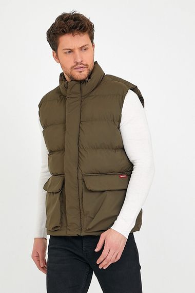 Erkek Cep Detaylı Fermuarlı ve Çıtçıt Kapama Polyester Dolum Haki Şişme Yelek - fotoğraf 5