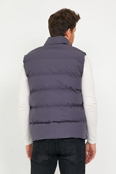 Erkek Cep Detaylı Fermuarlı ve Çıtçıt Kapama Polyester Dolum Gri Şişme Yelek - fotoğraf 5