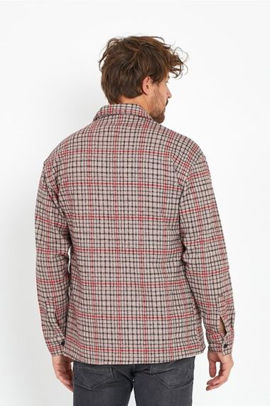 Men's Cream Oversize Long Sleeve Check Plaid Thick Fabric Lumberjack Shirt - photo 3