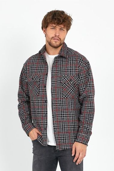 Men's Black Oversize Long Sleeve Check Plaid Thick Fabric Lumberjack Shirt - photo 1