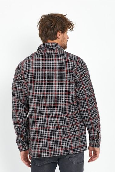 Men's Black Oversize Long Sleeve Check Plaid Thick Fabric Lumberjack Shirt - photo 3
