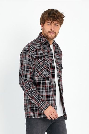 Men's Black Oversize Long Sleeve Check Plaid Thick Fabric Lumberjack Shirt - photo 4