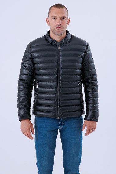 Gavazzi Men's Waterproof And Windproof Shearling Collar Black Inflatable Leather Jacket - photo 1