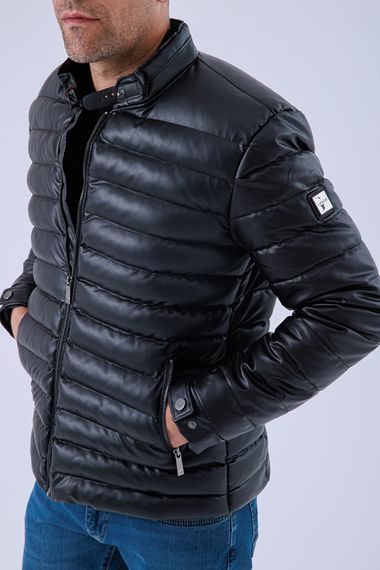 Чорна надувна шкіряна куртка Gavazzi, водонепроникна та вітронепроникна з дубленою коміром - фото 2