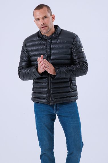 Чорна надувна шкіряна куртка Gavazzi, водонепроникна та вітронепроникна з дубленою коміром - фото 4