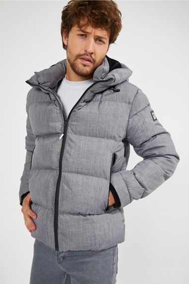 Men's Gray Hooded Inflatable Water And Windproof Pocket Detailed Fur Hooded Coat - photo 4
